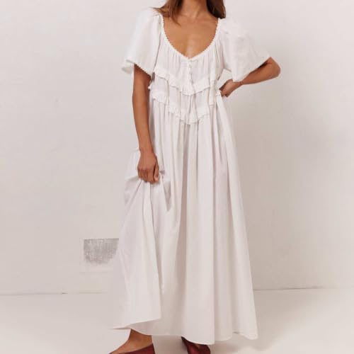 Summer Casual Loose Maternity Maxi Dress - color: White, size: Large Plus