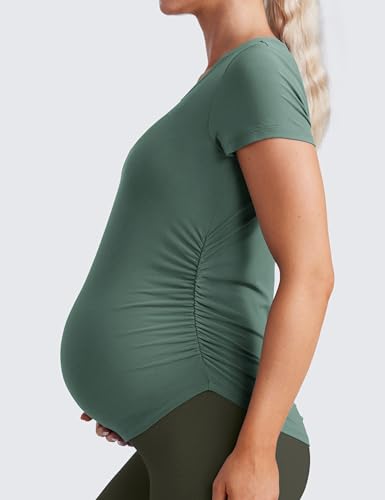 CRZ YOGA Maternity Side Ruched T-Shirt - color: Graphite Green, size: Small