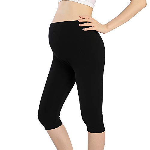 Pregnancy Shorts For Women Summer Maternity Leggings Capri Over The Belly - color: Black, size: Medium