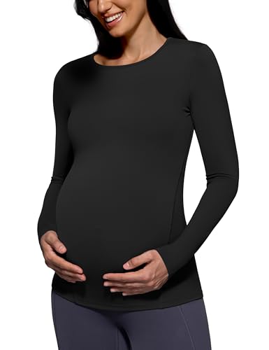 POSHDIVAH Maternity Crew Neck T Shirts for Women - color: Black, size: Large