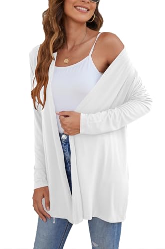 Ladlop Women's Lightweight Open Front Cardigans Long Sleeve Casual Soft Drape Fall Cardigan - color: White, size: Large