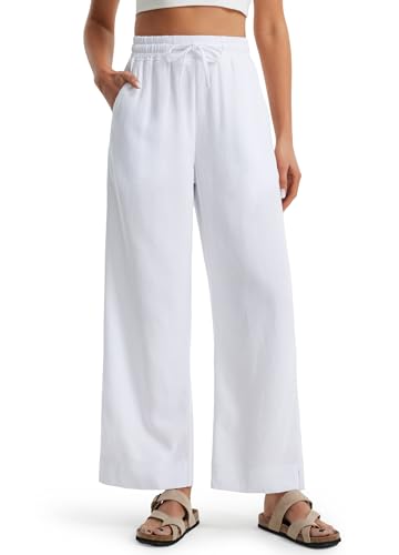 Libin Women's Wide Leg Cotton Linen Pants - color: 02-white, size: X-Large