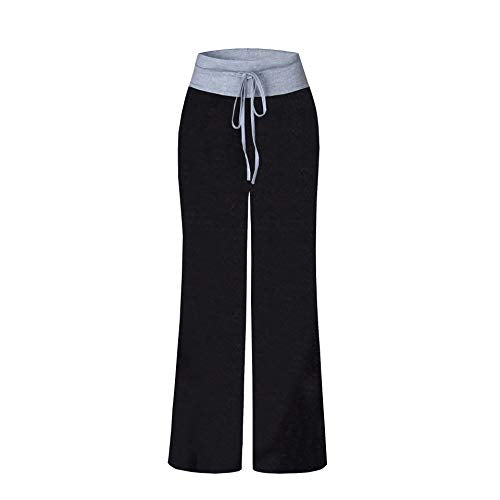 iChunhua Women's Comfy Stretch Floral Print Drawstring Palazzo Wide Leg Lounge Pant - color: Solid Black, size: 3X-Large