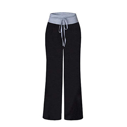 iChunhua Women's Comfy Stretch Floral Print Drawstring Palazzo Wide Leg Lounge Pant - color: Solid Black, size: 3X-Large