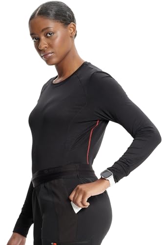 Cherokee Infinity Long Sleeve Underscrubs for Women Round Neck Top - color: Black, size: XX-Large Plus