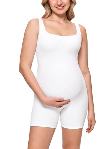 MOMANDA Maternity Jumpsuit Shorts - color: White - Double Lined, size: X-Small