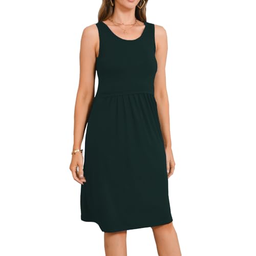 Bearsland Women's Sleeveless Maternity Dress Nursing Breastfeeding Dresses with Pockets - color: Green, size: Medium