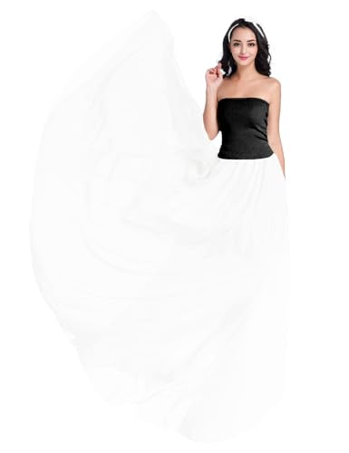 v28 Women Full/Ankle Length Elastic Pleated Retro Maxi Chiffon Long Skirt - color: White, size: XX-Large