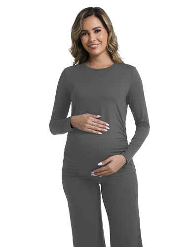 Womens Maternity Pajamas 2 Piece Set Sleepwear - color: Dark Grey, size: Large