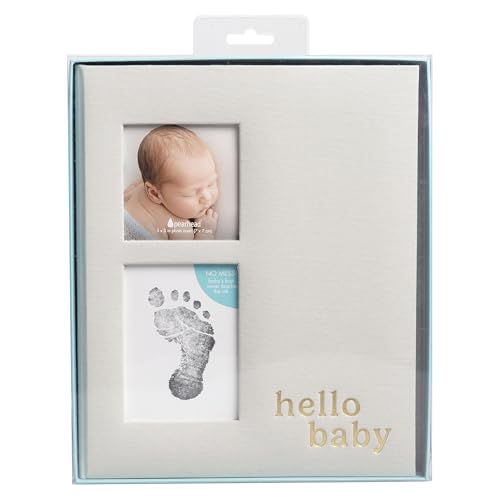 Pearhead Gray Linen Hello Baby Memory Book, Includes Clean-Touch Ink Pad - color: Gray Linen Baby Book