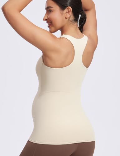 POSHDIVAH Maternity Racerback Tank Tops for Women - color: Khaki, size: X-Small