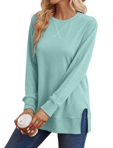 Saloogoe Sweatshirt for women Fall Outfits 2026 Fashion Long Sleeve Tops - color: 00-blue Green, size: Large