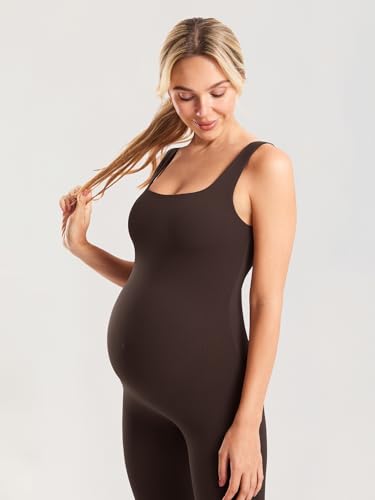MOMANDA Maternity Jumpsuit Leggings 25" - color: Hot Fudge Brown, size: Medium