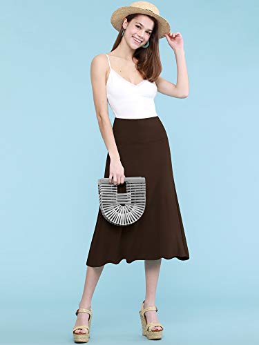 Lock and Love Women's Solid Ombre Lightweight Flare Midi Pull On Closure Skirt S-XXXL Plus Size - color: Wb1105_brown, size: Medium