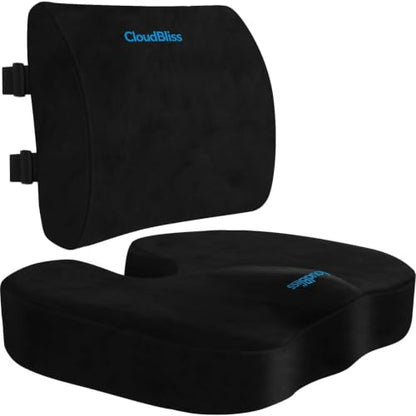 CloudBliss Ergonomic Seat Cushion & Lumbar Support Pillow Set, Black, XL - color: Black, size: X-Large