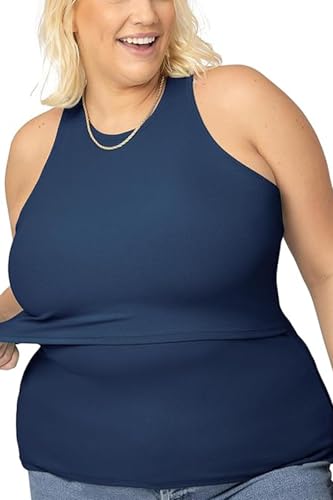 Kindred Bravely Ribbed Racerback Nursing Tank Top for Breastfeeding - color: Navy, size: Medium