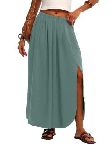 HiMONE Womens Maxi Skirt High Waisted Flowy A Line with Side Slit - color: Aqua Sea, size: XX-Large