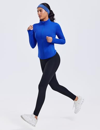PINSPARK Women's Cropped Workout Jacket Lightweight Full Zip Running Jacket - color: Royal Blue, size: Medium