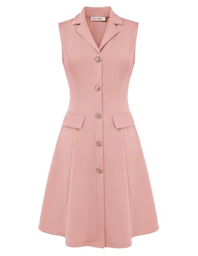 GRACE KARIN Women's Sleeveless Button Down Work Professional Dresses - color: Light Pink, size: Small