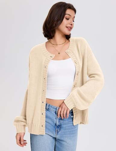 LOMON Womens Chunky Knit Cardigan Oversized Button Front Trend Sweater Tops - color: Apricot, size: Medium