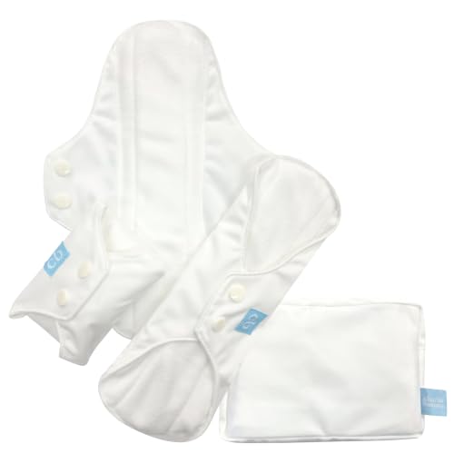 "Charlie Banana - Reusable Feminine Pads Super+ 3Pack with Pouch | Washable Menstrual Pads for heavy & overnight absorbency | White - color: White, size: Super+