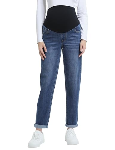 Maternity Boyfriend Jeans Pregnancy Denim Pants - color: Dark Blue, size: XX-Large