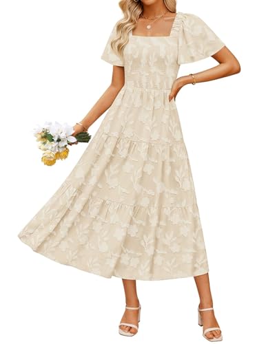 ZESICA Womens 2026 Summer Boho Wedding Guest Midi Dresses - color: Apricot, size: Medium