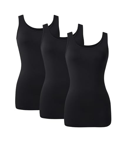 DAVID ARCHY Women's Bamboo Rayon Long Tank Tops, Layering Camisoles 3 Pack - color: Black, size: XX-Large