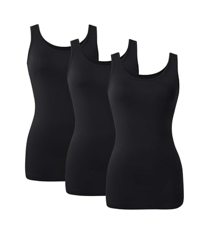 DAVID ARCHY Women's Bamboo Rayon Long Tank Tops, Layering Camisoles 3 Pack - color: Black, size: XX-Large