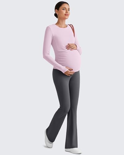G4Free BareFeel Pregnancy Workout Tops Maternity Long Sleeve Shirts Ruches - color: Blush, size: X-Large