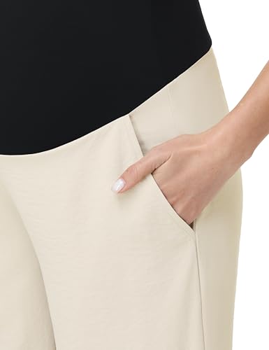 Maternity Capris Wide Leg Pregnancy Cropped Pants - color: Beige, size: Medium