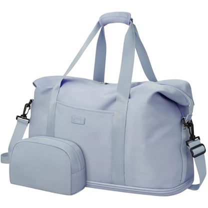 Capolo Expandable Travel Duffle Bag Weekender Overnight Bags for Women Men - color: Light Blue, size: X-Large