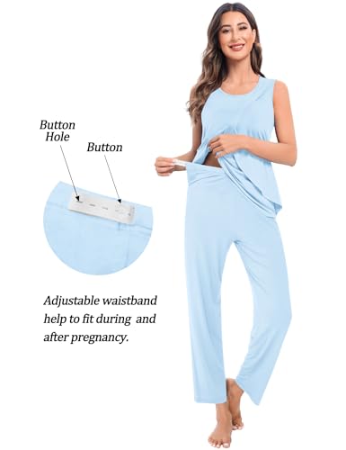 SWOMOG Maternity Nursing Robe Set 3 PCS Postpartum Breastfeeding Pajamas Hospital Pregnancy Pjs Double Layer Lounge Set - color: Baby Blue, size: Medium