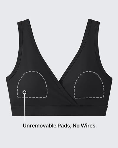 G4Free BareFeel Maternity Bra Wireless Nursing for Breastfeeding V Neck - color: Black, size: Small