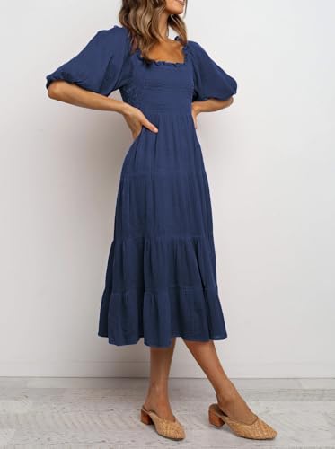 R.Vivimos Women's Cotton Off-Shoulder A-Line Midi Dresses - color: Navyblue, size: Medium