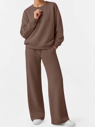 EFAN Womens Sweat Sets 2 Piece Sweatsuits Modal Blend Matching Loungewear - color: Coffeebrown, size: Medium