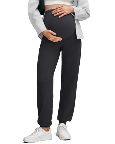 G4Free EverGoing Maternity Pants Over The Belly Pregnancy Joggers Workout - color: Black, size: Medium