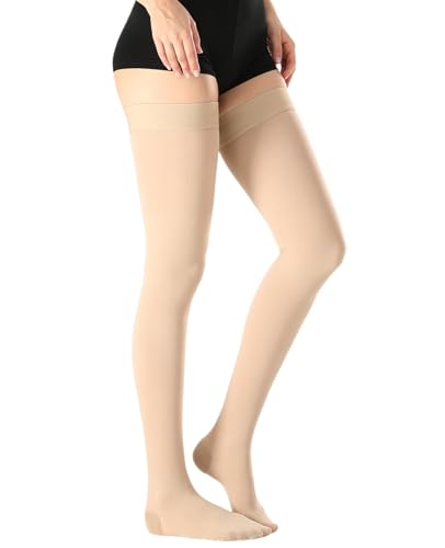 Medical Thigh High Compression Stockings for Women & Men Closed Toe - color: Closed Toe Beige, size: Small