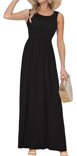 AUSELILY Women's Summer Sleeveless Loose Plain Casual Long Maxi Dresses - color: 01-black, size: Medium