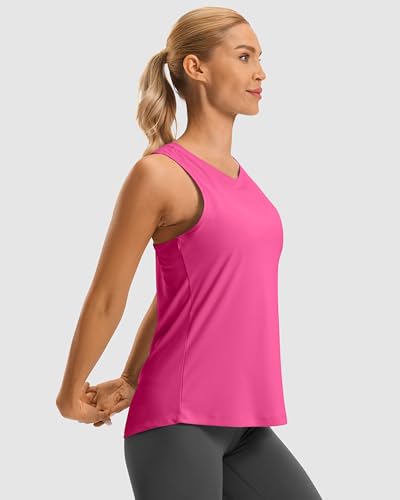 G Gradual Women's Workout Tops Open Back Athletic Tank Tops Running Shirts - color: Magenta, size: Medium