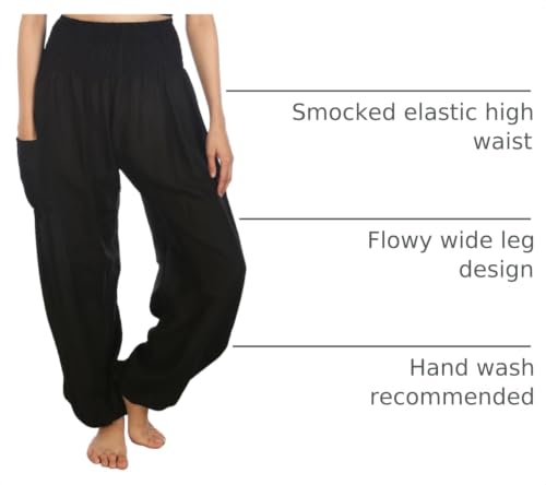 LOFBAZ Harem Yoga Pants for Women S-4XL Hippie Boho PJs Lounge Beach Print Plus - color: Solid 1 Black, size: Large