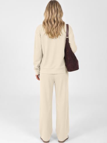ANRABESS Womens Lounge Sets Waffle Fall 2 Piece Travel Outfits - color: Apricot, size: X-Large