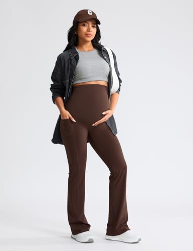 Mama Land Buttery Soft Maternity Flare Leggings - color: Toasted Brown, size: Medium