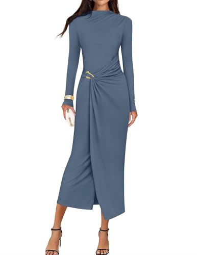 ZESICA Womens Fall Long Sleeve Wedding Guest Midi Dresses - color: Dustyblue, size: X-Small