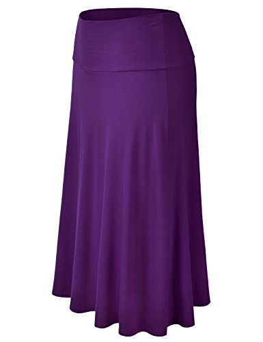 EIMIN Women's Solid Flared Lightweight Elastic Waist Classic Midi Skirt (S-3XL) - color: Est001_purple, size: Large
