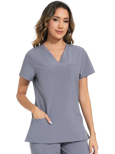 Scrubs Tops for Woman - Soft Stretch, V-Neck Tops - color: Grey, size: XX-Large