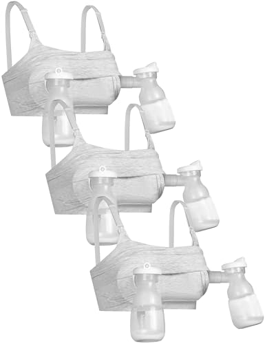 GXXGE 3Pack Hands Free Pumping Bra, Adjustable Pumping & Nursing Bra with EasyClip for All Breast Pumps Cotton Sleep Bra - color: 3*grey, size: Medium