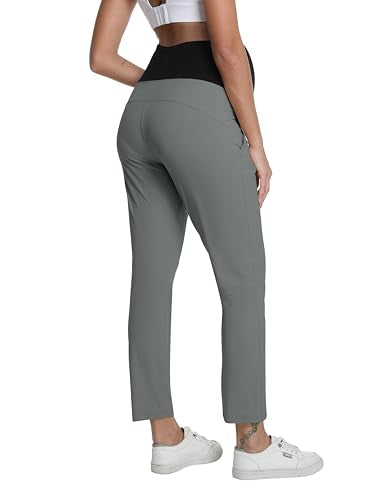 Foucome Womens Maternity Pants Over Belly Pregnancy Golf Pants - color: Grey, size: X-Large
