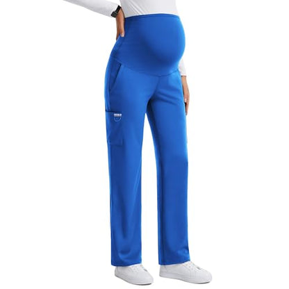 Women's Maternity Scrub Pants with 6 Pockets & 4-Way Stretch - color: Royal Blue, size: Large