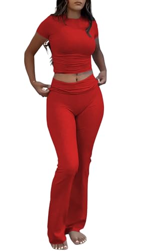 Nimsruc Two Piece Lounge Sets For Women Summer Outfits - color: Big Red, size: X-Large